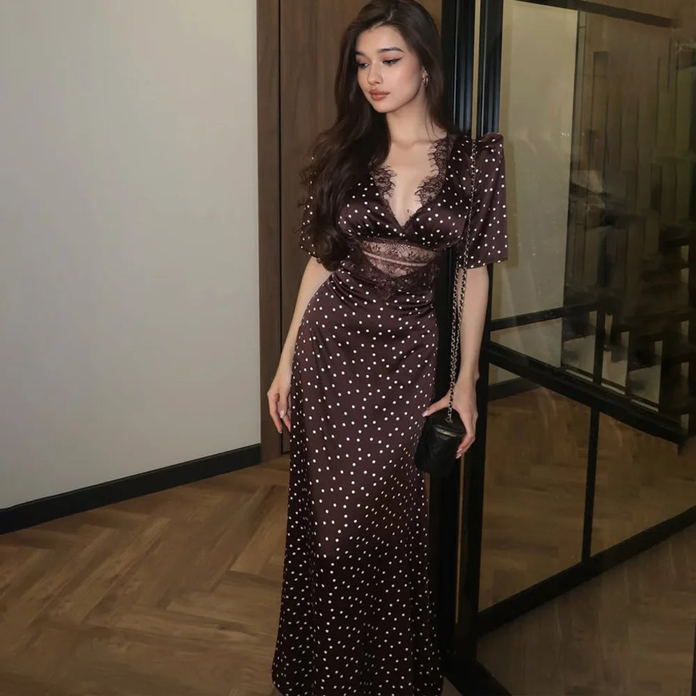 The Brown Polka Dot Maxi Dress